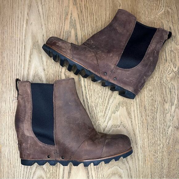 Sorel Lea Wedge Waterproof Elk Brown Leather Boots Rain Winter Women’s Size 8.5 - Picture 8 of 11